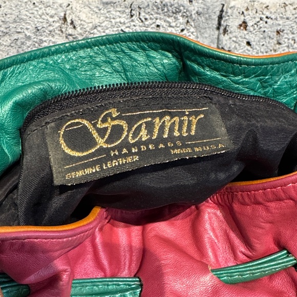 80s Colorblock Samir Genuine Leather Purse Bucket Handbag - Picture 4 of 9